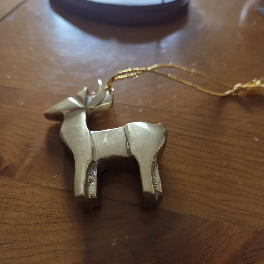 Contemporary Heavy Brass Or Gold Toned Metal Reindeer Ornament